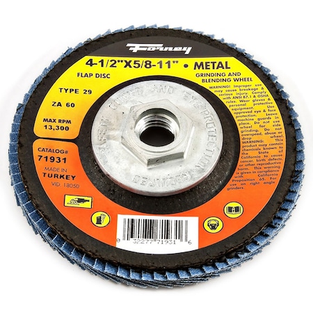 Forney Flap Disc, Type 29, 4-1/2 in x 5/8 in-11, ZA60 71931